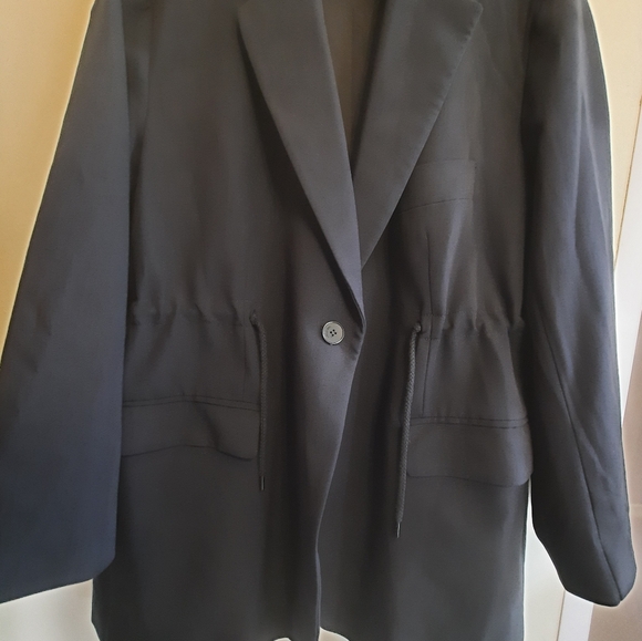 Oak + Fort Oversized Drawstring Waist Black Blazer Jacket - Picture 4 of 14